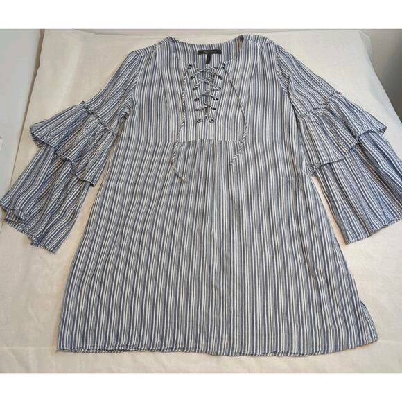 BCBGMAXAZRIA Charlyze Boho Women's L Whimsical Blue White Bell Sleeve Dress - Picture 6 of 15